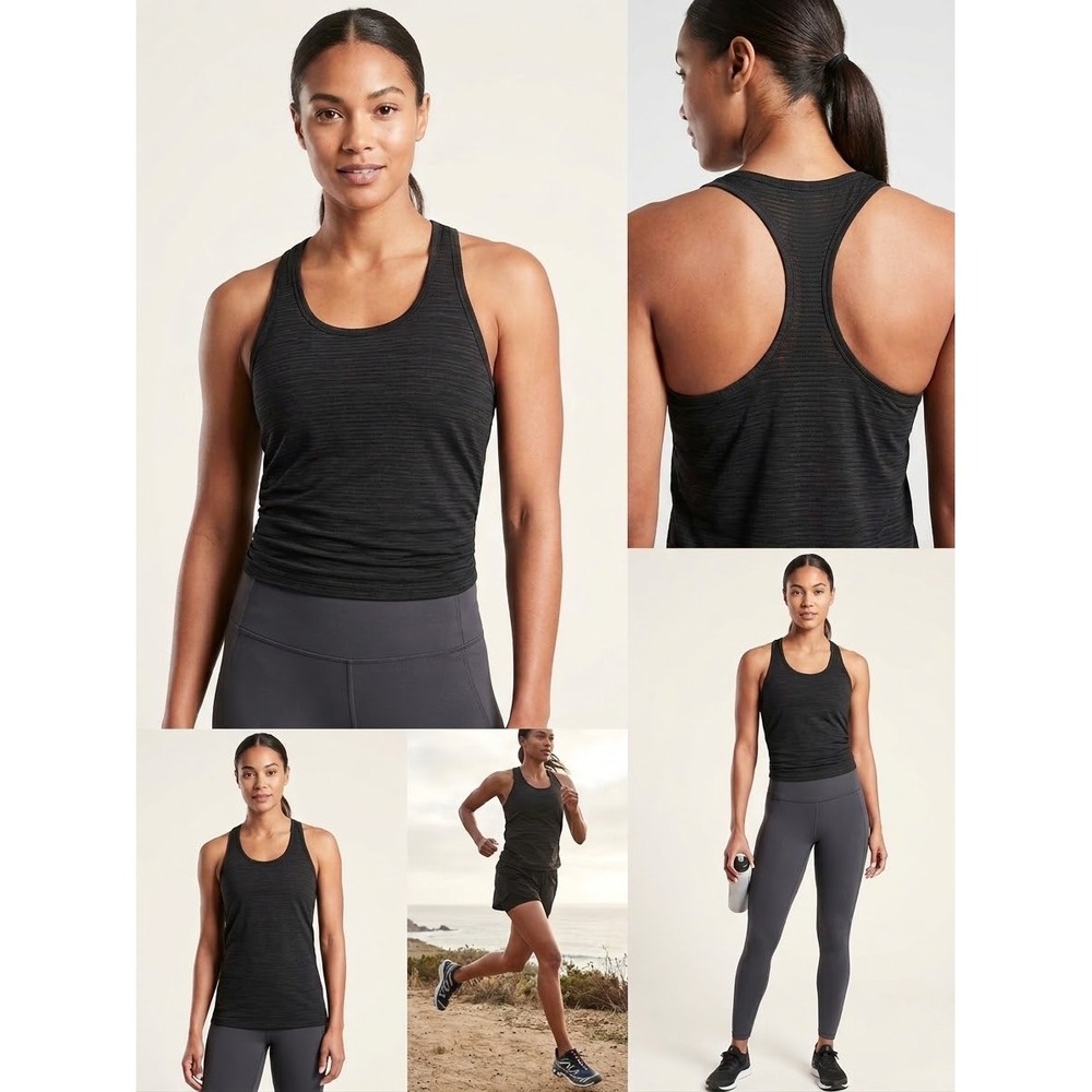 Athleta Womens XS Black Space Dye Racerback Athletic Tank Top Running Gym